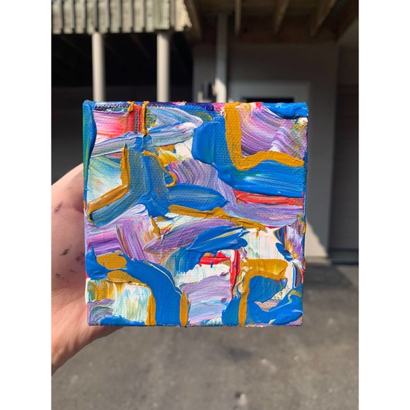 Handmade Yellow Mini Original Painting, Mini Canvas Painting, Office Art - Picture 2 of 8